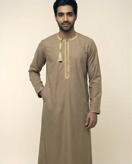 Walnut Emarati Embroidery Thobes Men’s
