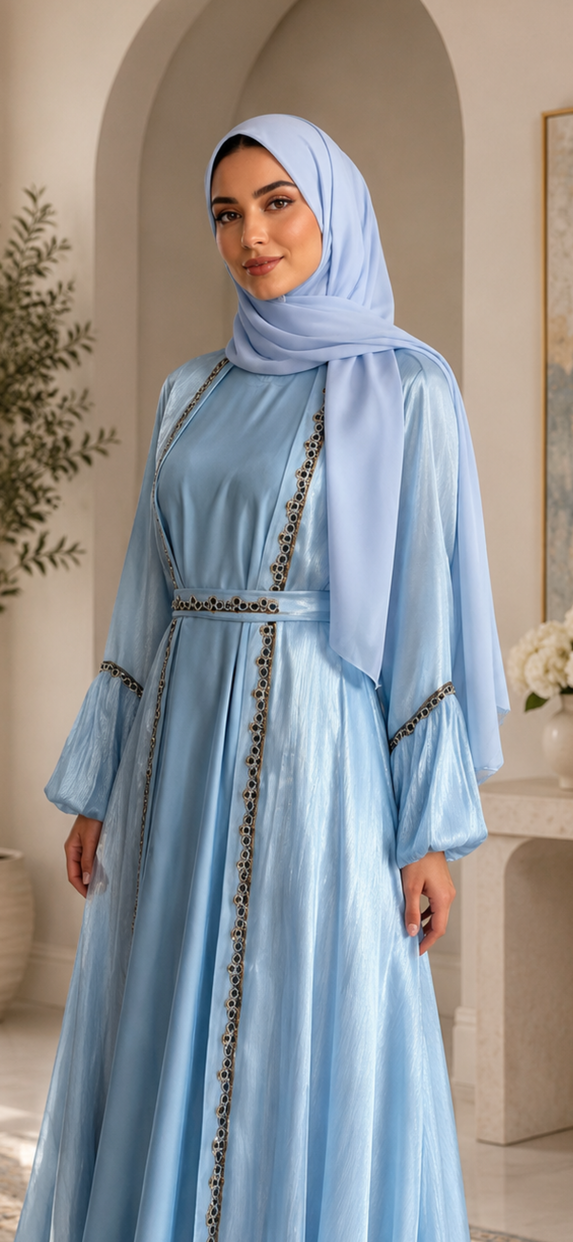 Ice Blue Organza Abaya