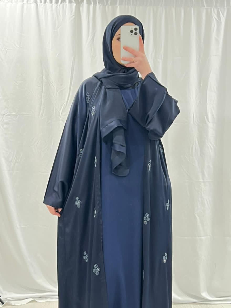 Navy Noor Embellished Abaya Set