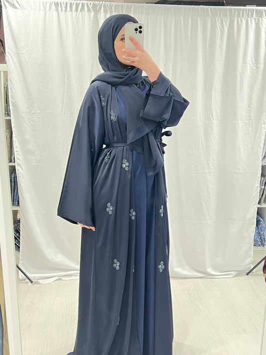 Navy Noor Embellished Abaya Set