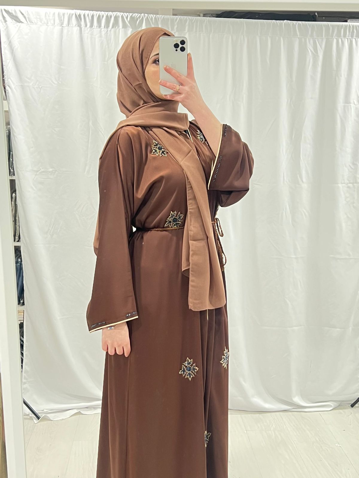 Noor ul layl Brown Abaya embellished