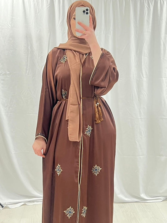 Noor ul layl Brown Abaya embellished