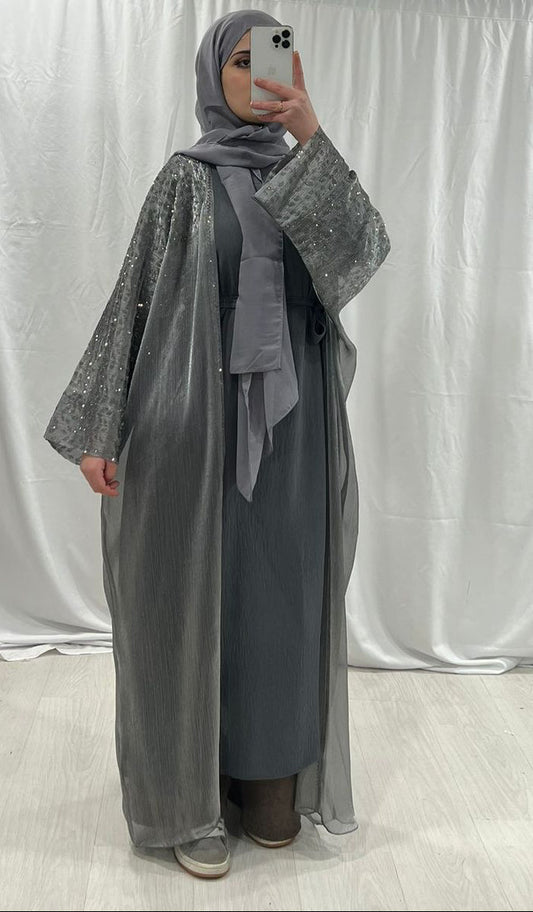 Silver Grey Organza shimmer abaya