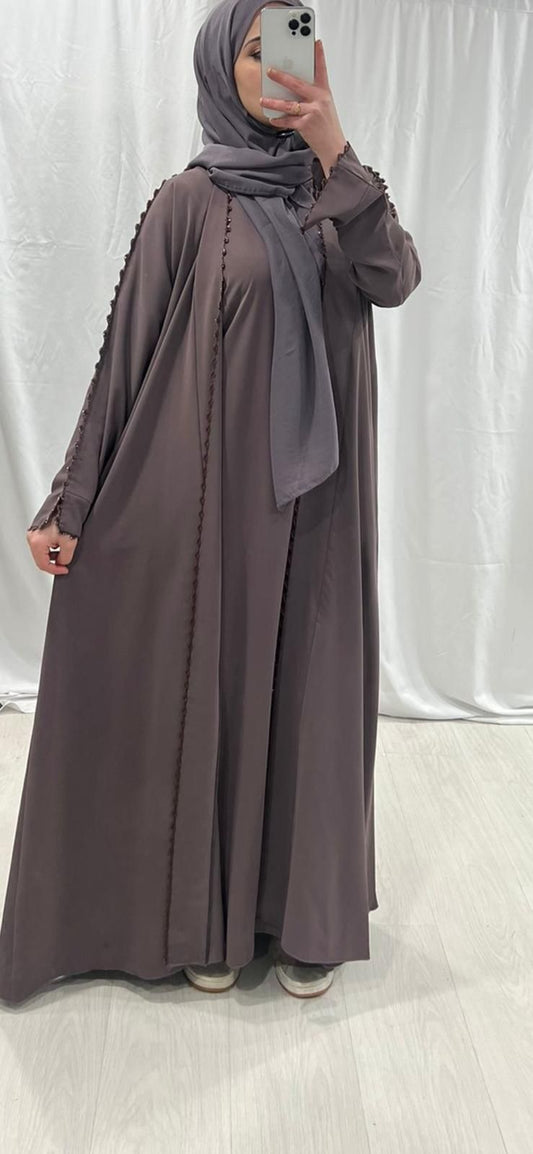 Dusty Mauve Majesty Open Abaya With Trim