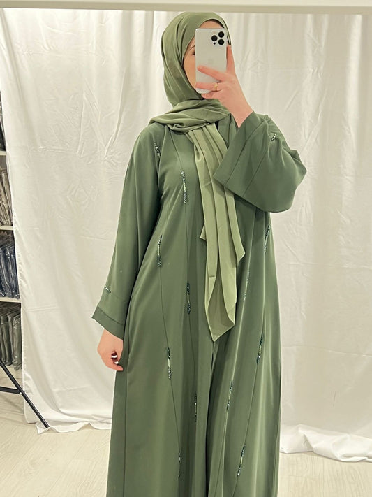 Premium Olive Green Abaya embellished