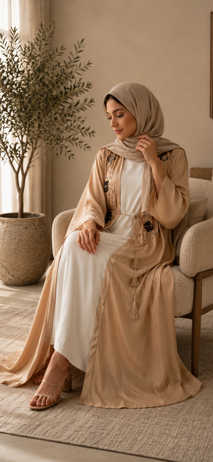 Luxury Cream Embroidered Abaya
