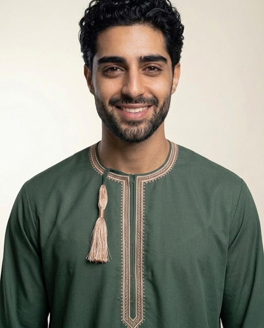 Forest Green Emarati Embroidery Matching Thobe Men