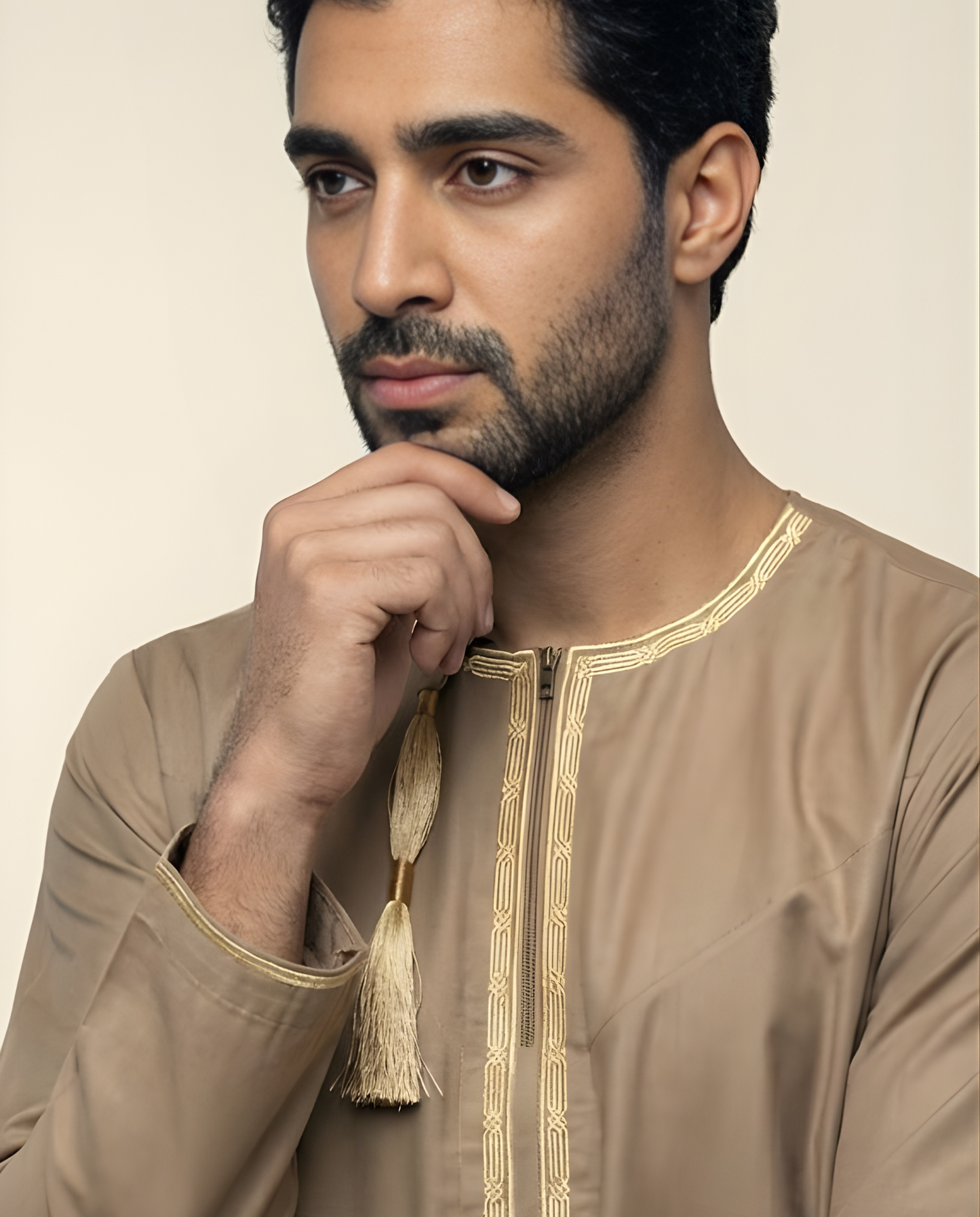 Walnut Emarati Embroidery Thobes Men’s