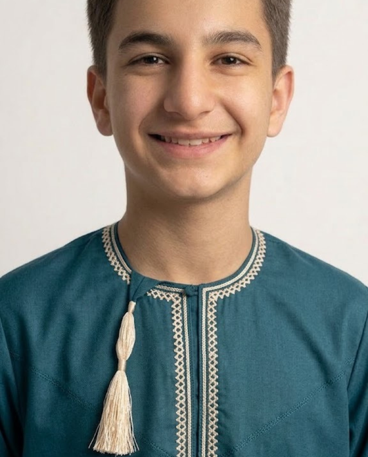 Teal Emarati Embroidery Parents Matching Thobe Kid