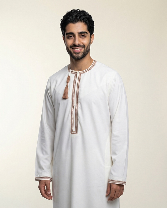 White Emarati Embroidery Matching Thobe