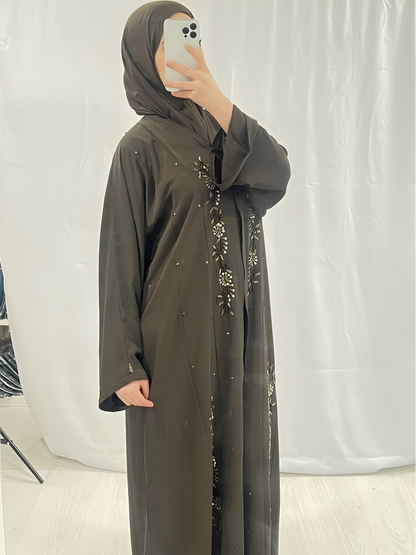 Auburn open Abaya hand embroidered