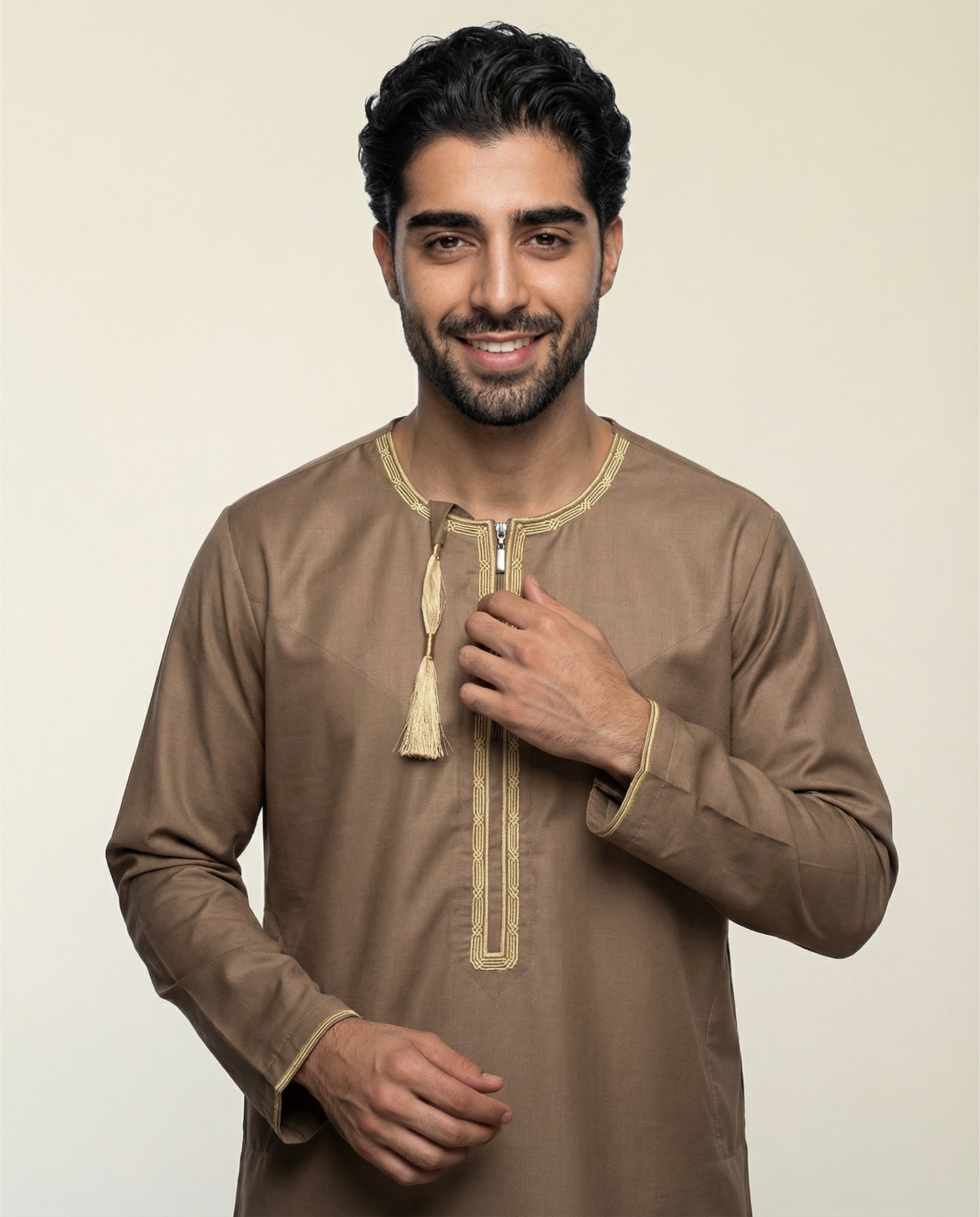 Tan with Gold Emarati Embroidery Thobes Men’s