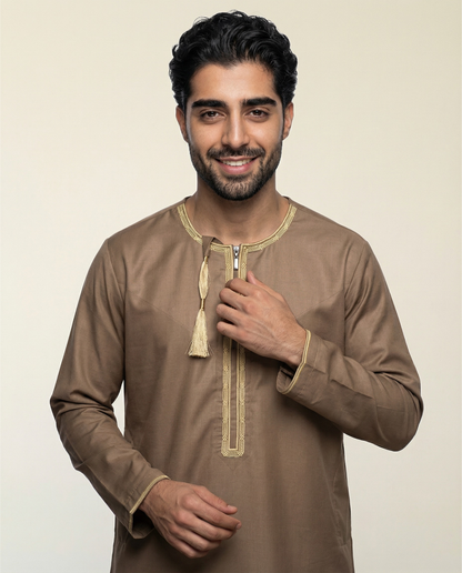 Tan with Gold Emarati Embroidery Thobes Men’s