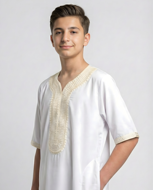 White Gold Moroccan Thobes Kids