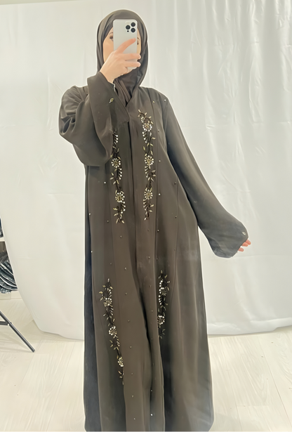 Auburn open Abaya hand embroidered