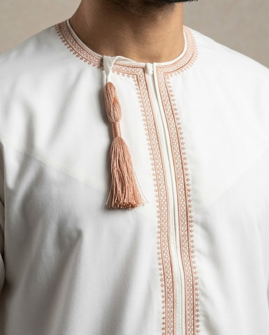 White Emarati Embroidery Matching Thobe