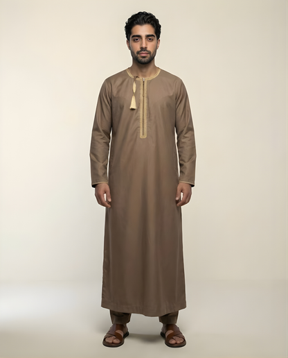 Tan with Gold Emarati Embroidery Thobes Men’s
