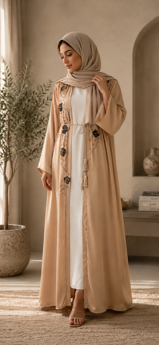 Luxury Cream Embroidered Abaya