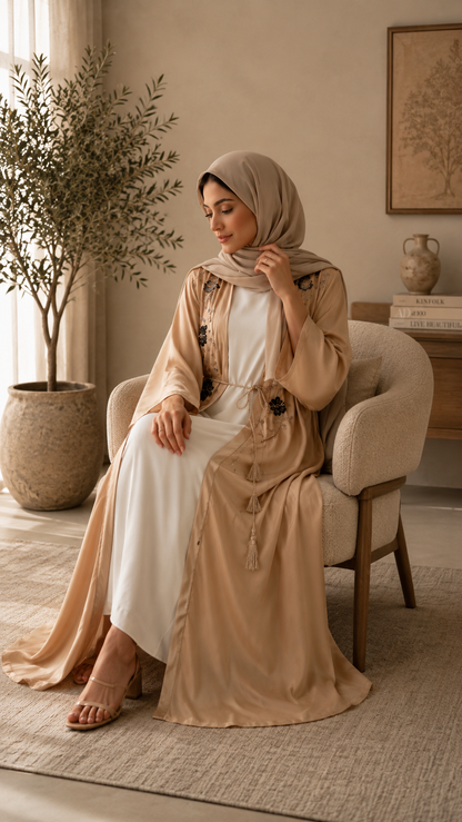 Luxury Cream Embroidered Abaya