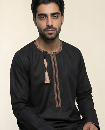 Black Emarati Embroidery Thobes Men’s