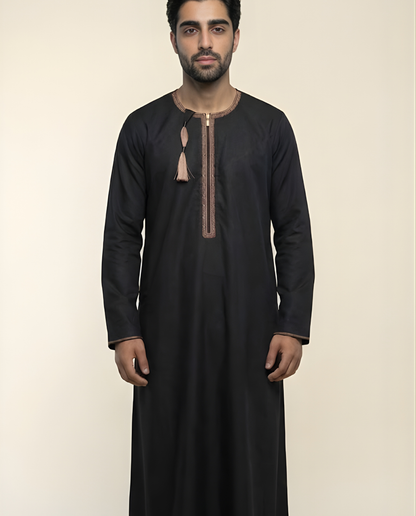 Black Emarati Embroidery Thobes Men’s