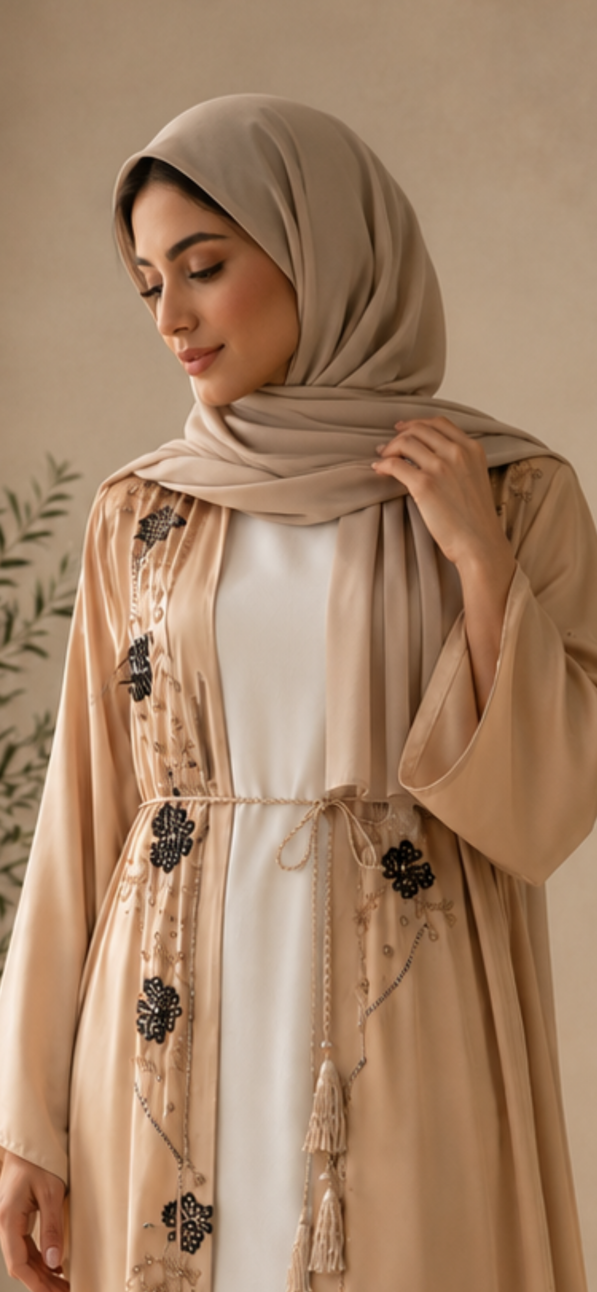 Luxury Cream Embroidered Abaya