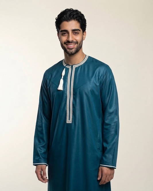 Teal Emarati Embroidery Matching Thobe Men