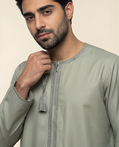 Sage Green Emarati Embroidery Thobes Men’s