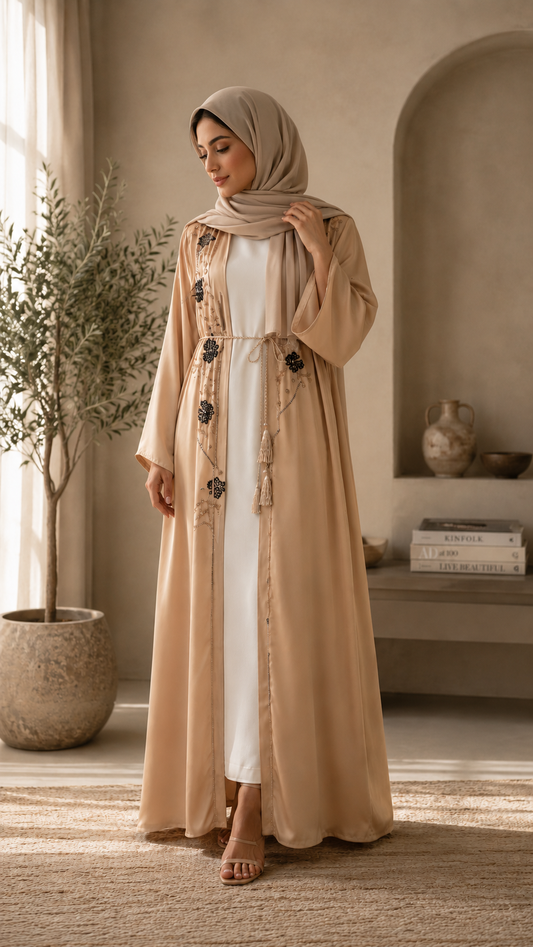 Luxury Cream Embroidered Abaya