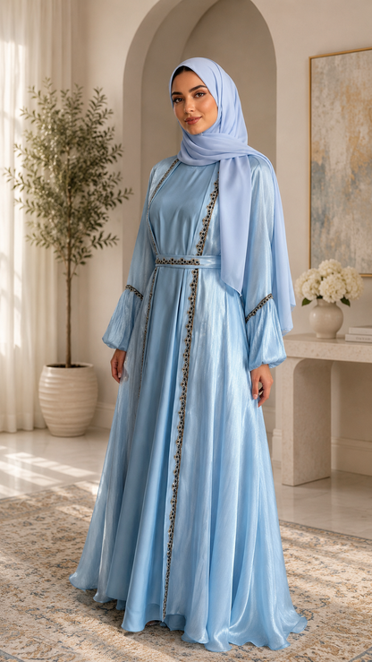 Ice Blue Organza Abaya