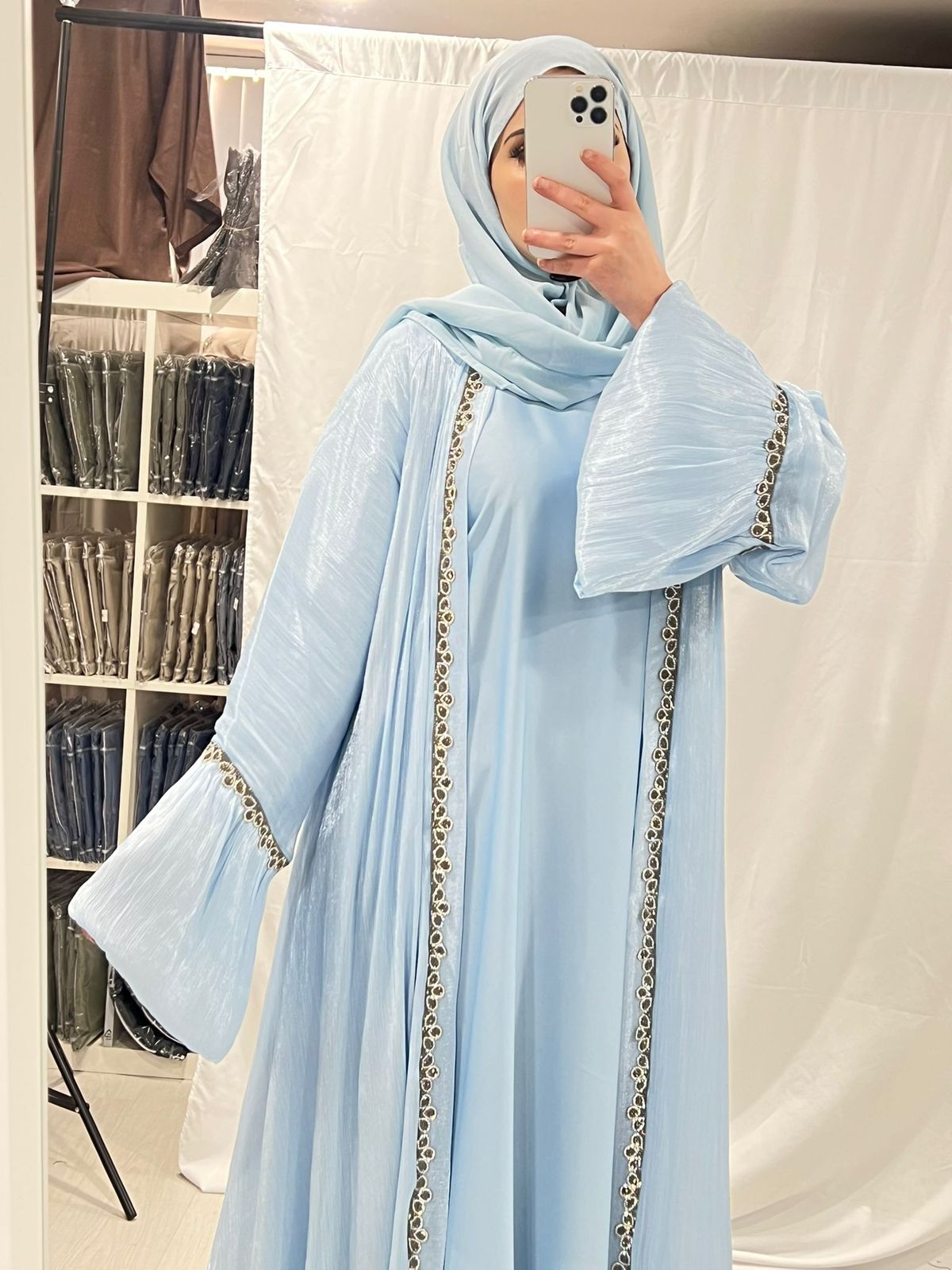 Luxury organza Ice Blue Abaya