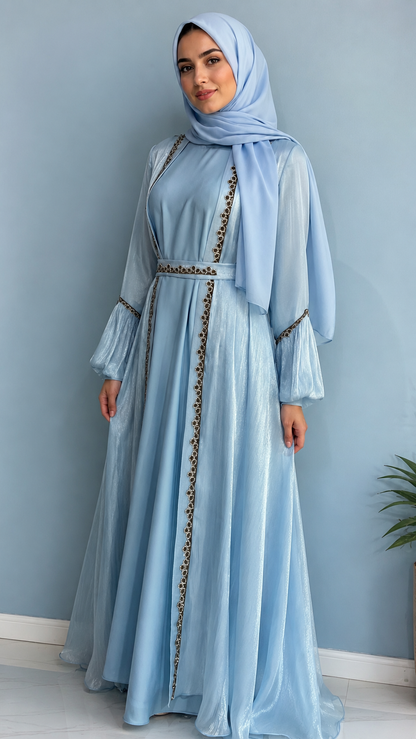 Ice Blue Organza Abaya