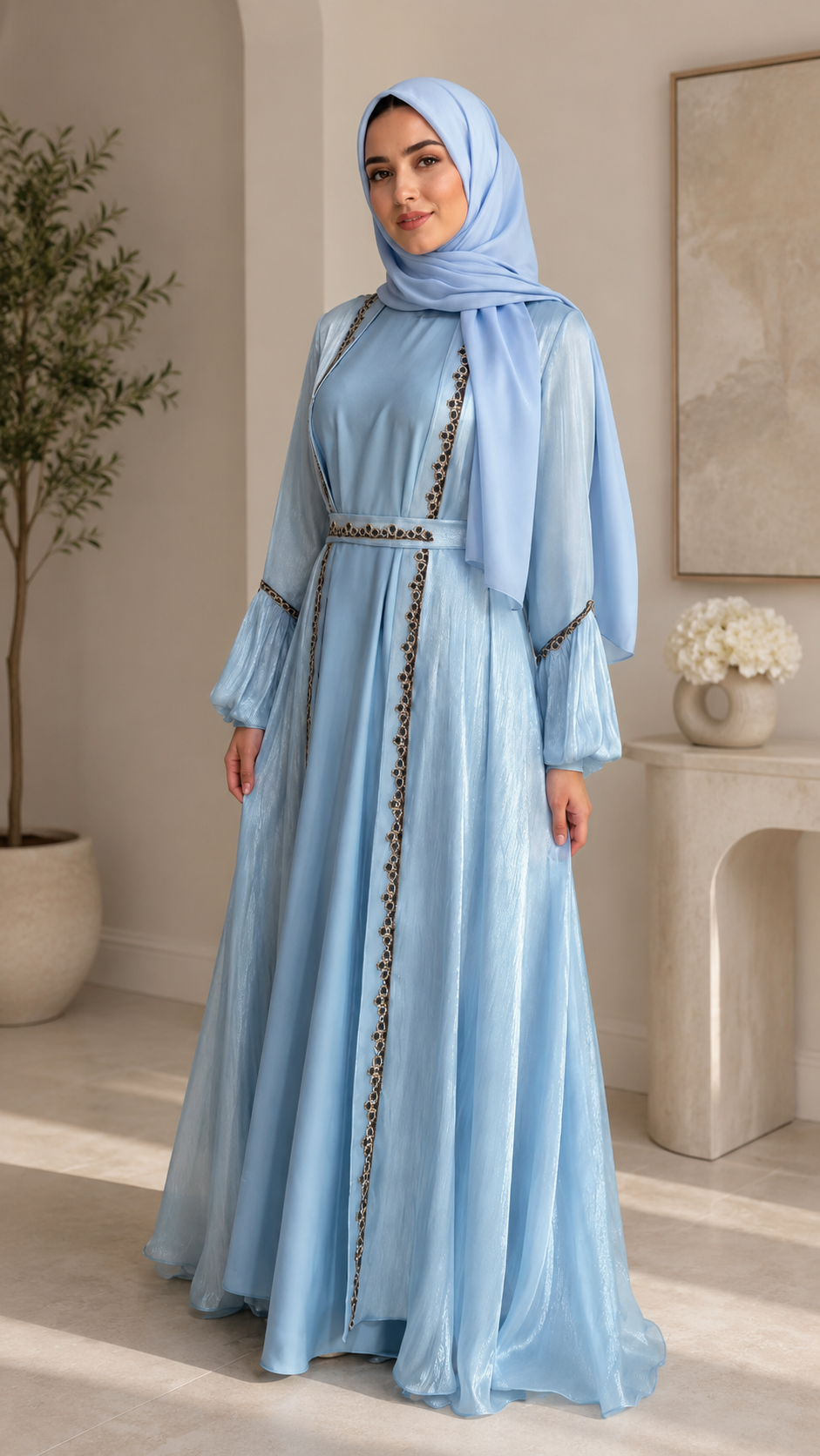 Ice Blue Organza Abaya
