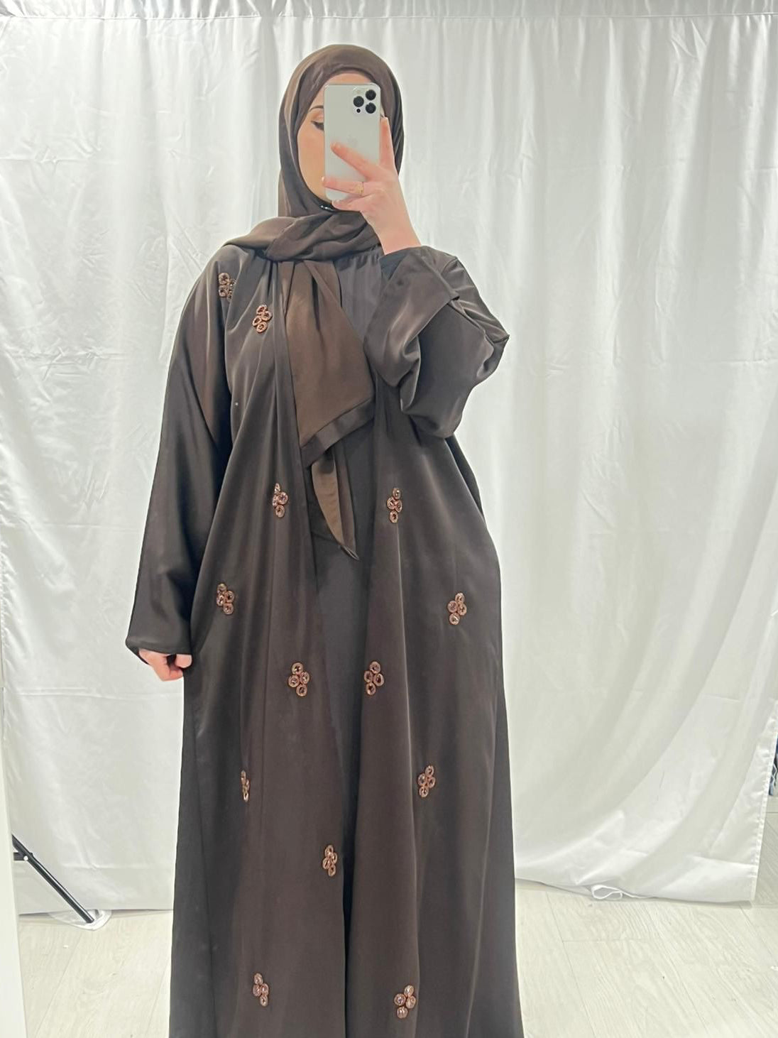 Chocolate Brown Embellished Abaya Set
