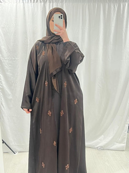 Chocolate Brown Embellished Abaya Set