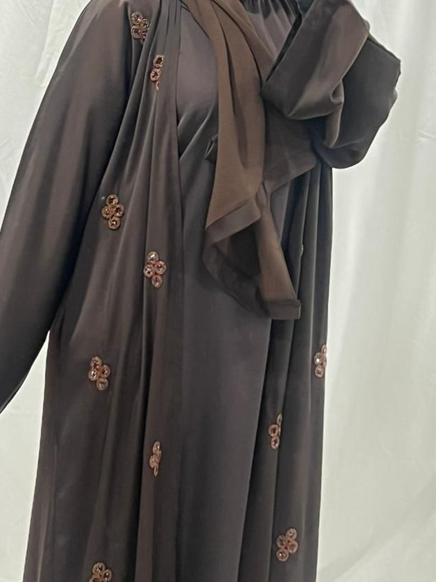 Chocolate Brown Embellished Abaya Set