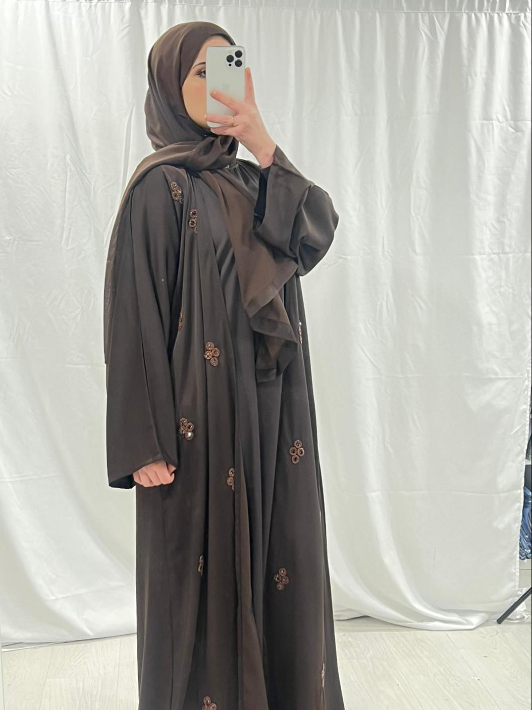 Chocolate Brown Embellished Abaya Set