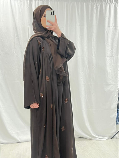 Chocolate Brown Embellished Abaya Set