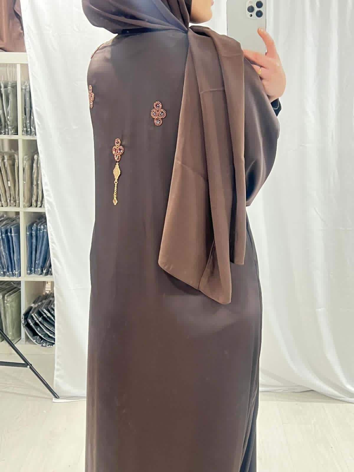 Chocolate Brown Embellished Abaya Set