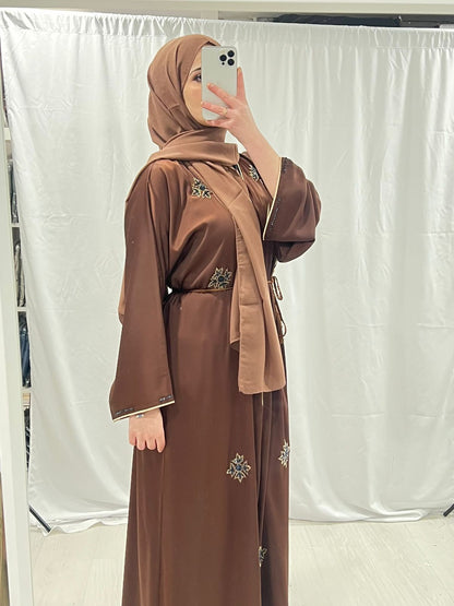 Noor ul layl Brown Abaya embellished