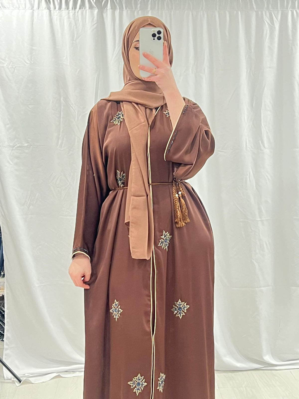 Noor ul layl Brown Abaya embellished