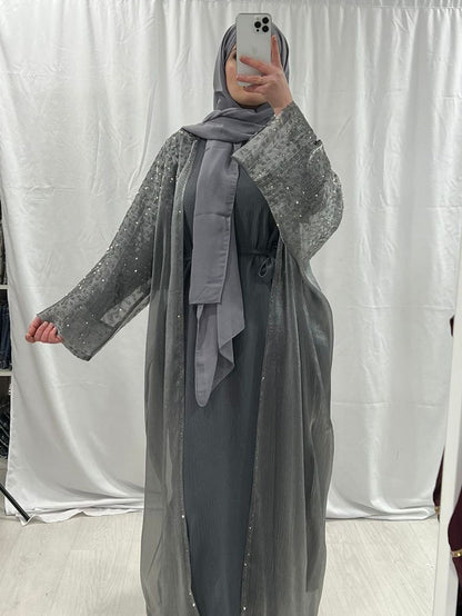 Silver Grey Organza shimmer abaya