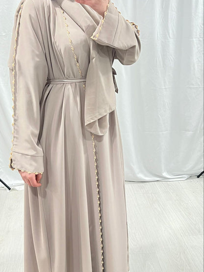 Blush Nude Majesty Open Abaya With Trim