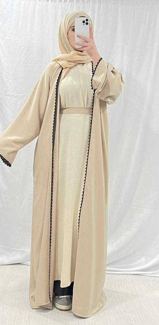 Peach Cream Noir Trim Abaya