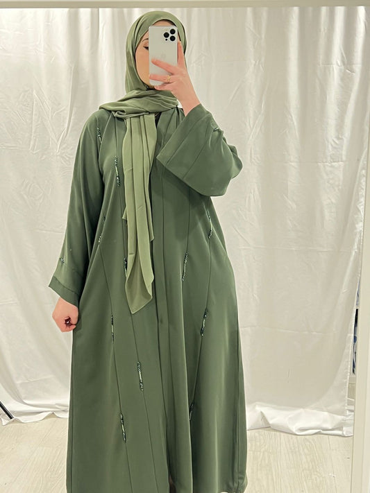 Premium Olive Green Abaya embellished