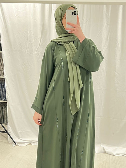 Premium Olive Green Abaya embellished